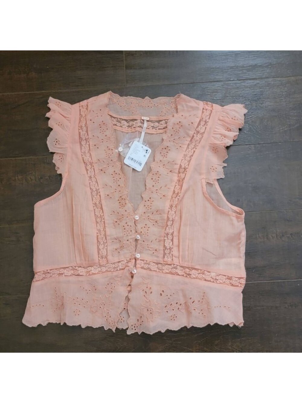 Free People Day Dreamer Top Boho Chic Feminine Vintage Embroidered Womens L - Picture 2 of 6